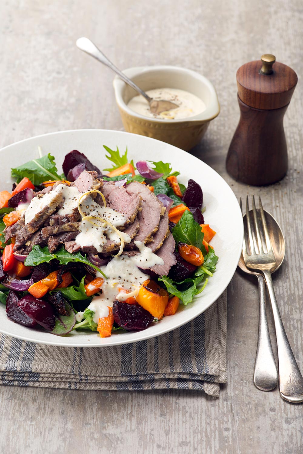 Seared beef salad with Colman's horseradish cream